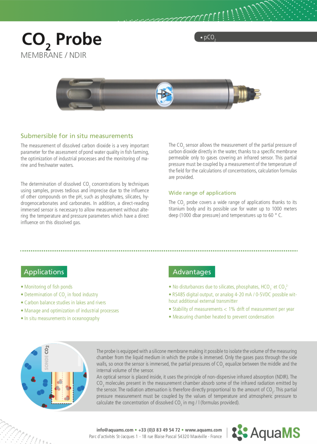 aquams Dissolved CO2 sensor Measuring carbon dioxide in water